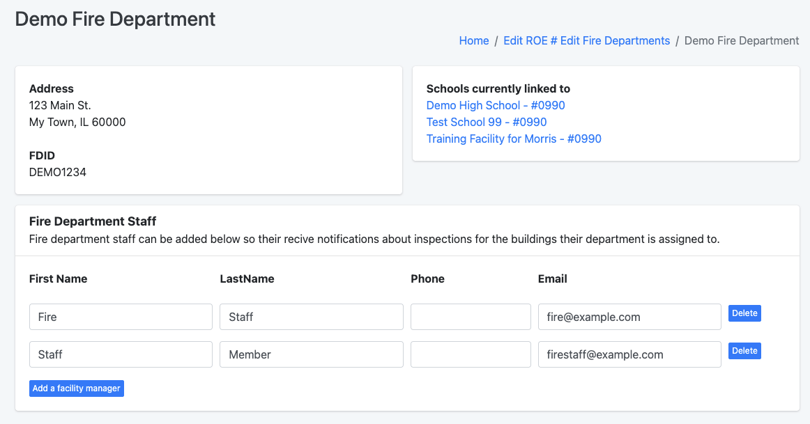Example how to manage fire departments in the HLS system