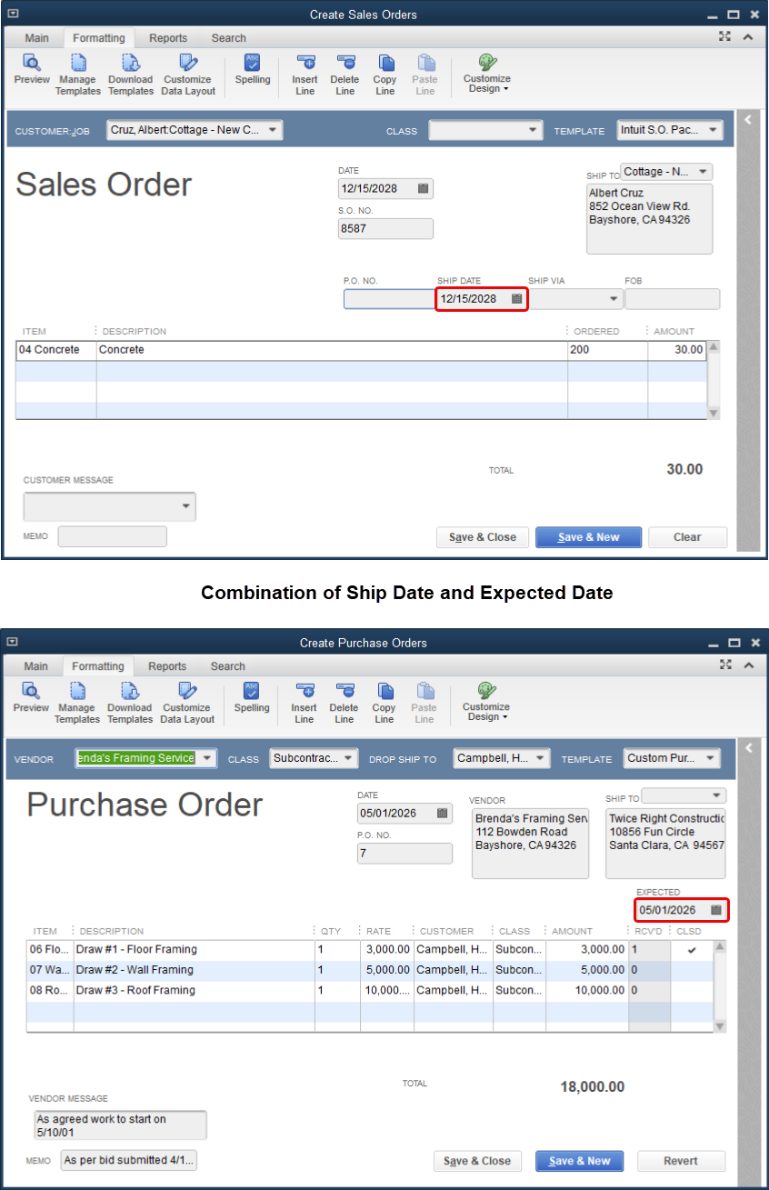 QQube Forecast Date source combining Sales Order Ship Date and Purchase Order Expected Date