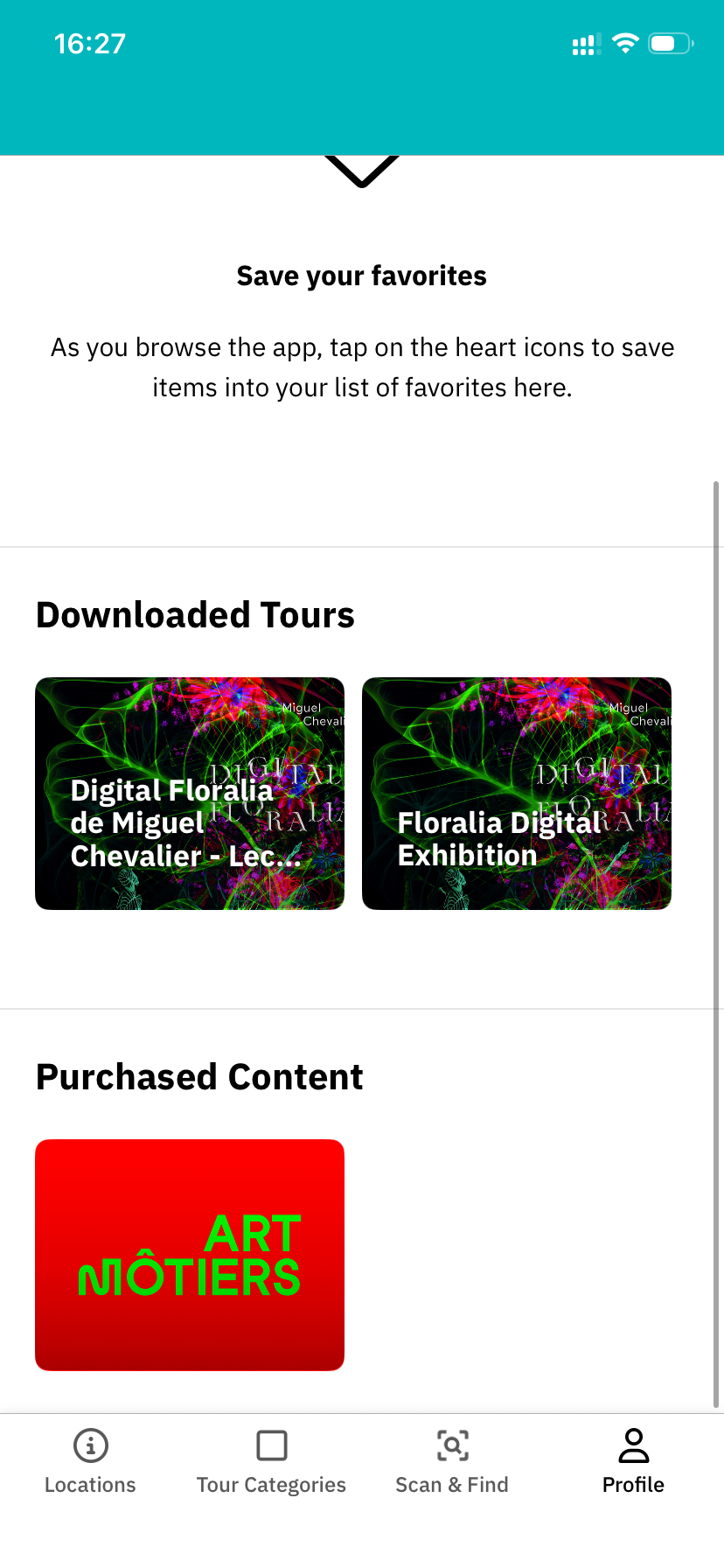 Screenshot shows the downloaded tours and purchased content