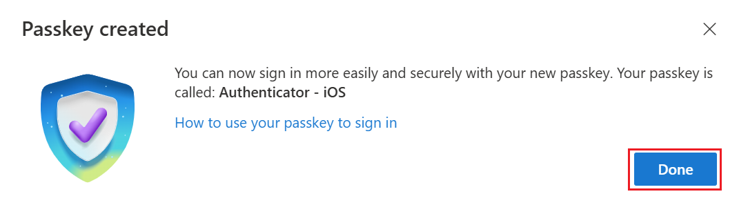Screenshot that confirms the passkey was created on Android.
