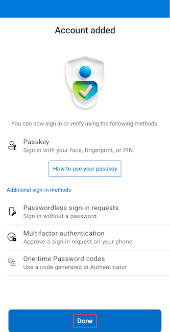 Screenshot that shows an account added to Authenticator for Android devices.