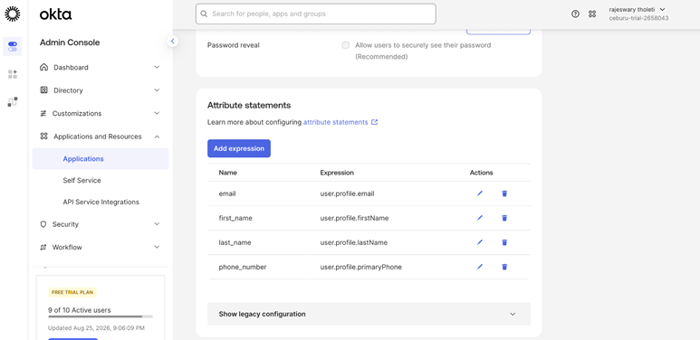 Okta attribute statements
