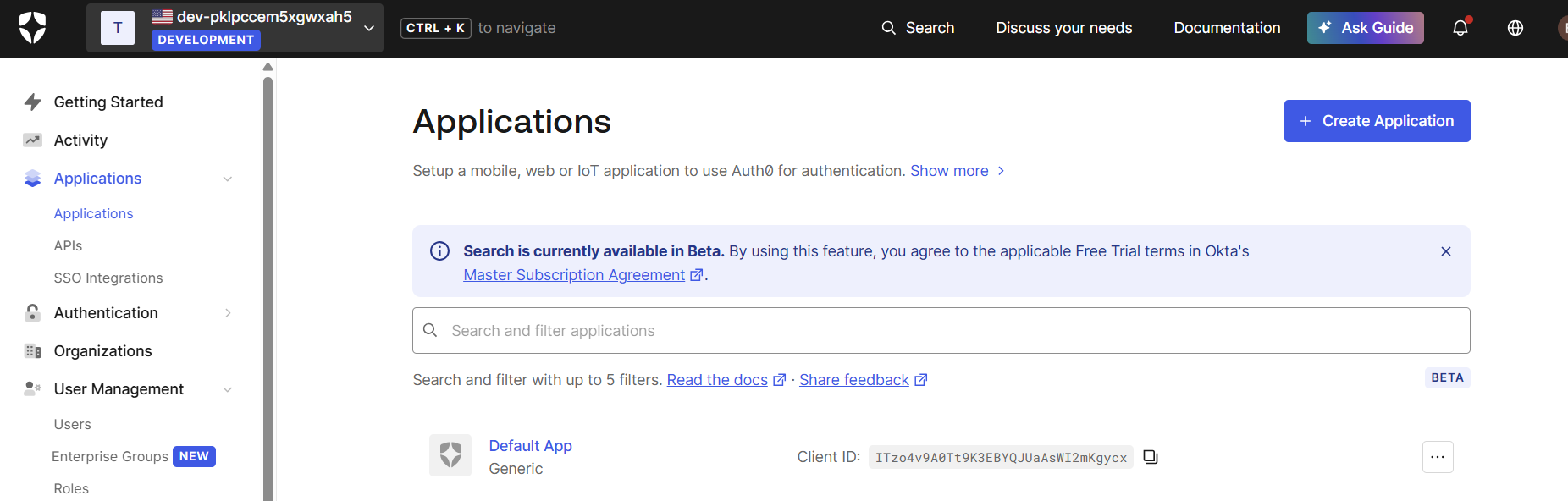 Creating the Ceburu application in Auth0
