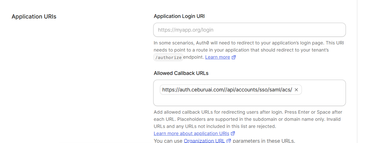 Allowed Callback URLs field