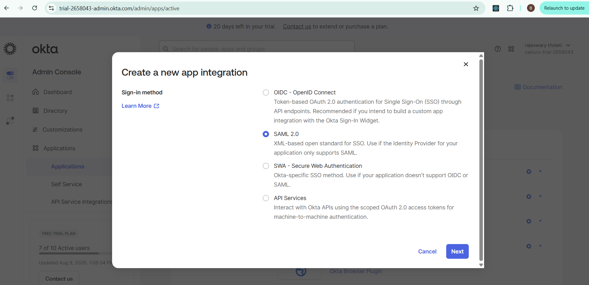Okta SAML settings with the Ceburu ACS URL