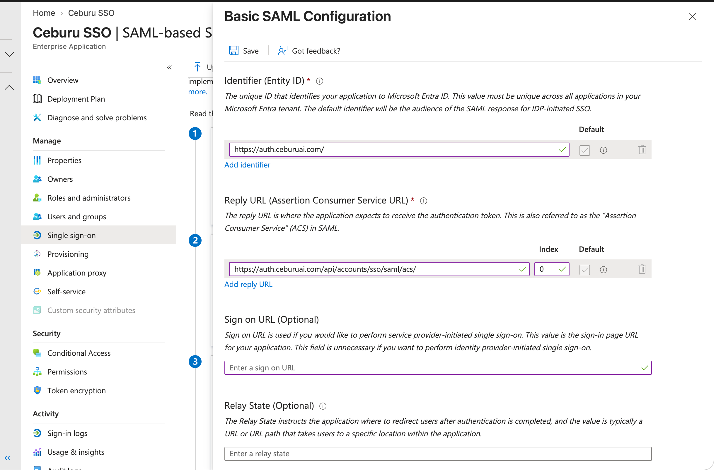 Entra ID basic SAML configuration