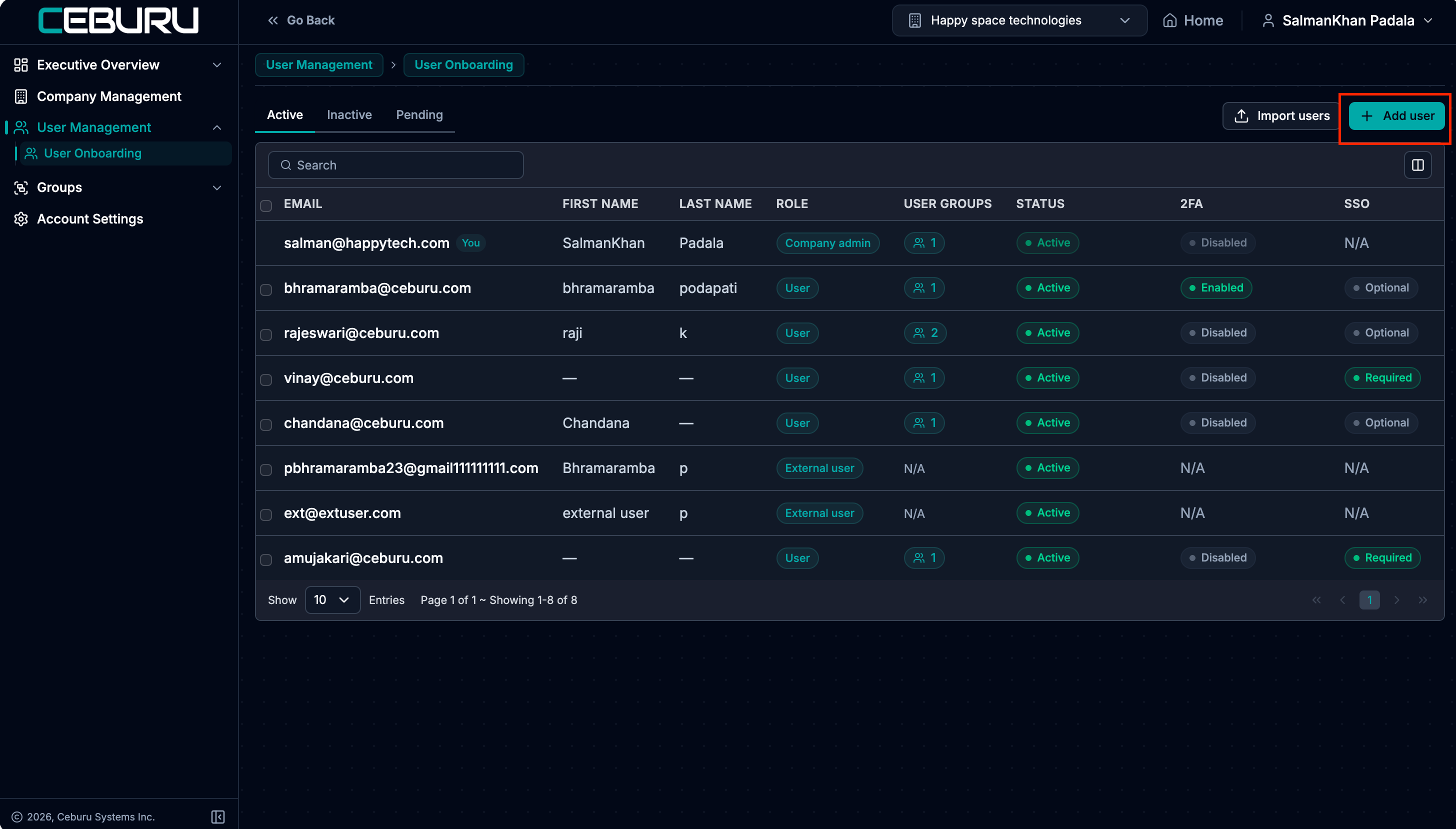 Ceburu invite users screen