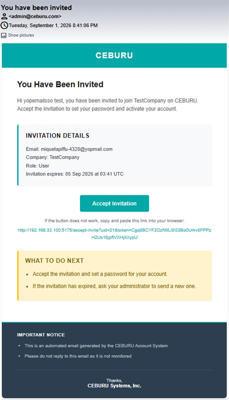 Ceburu invitation email