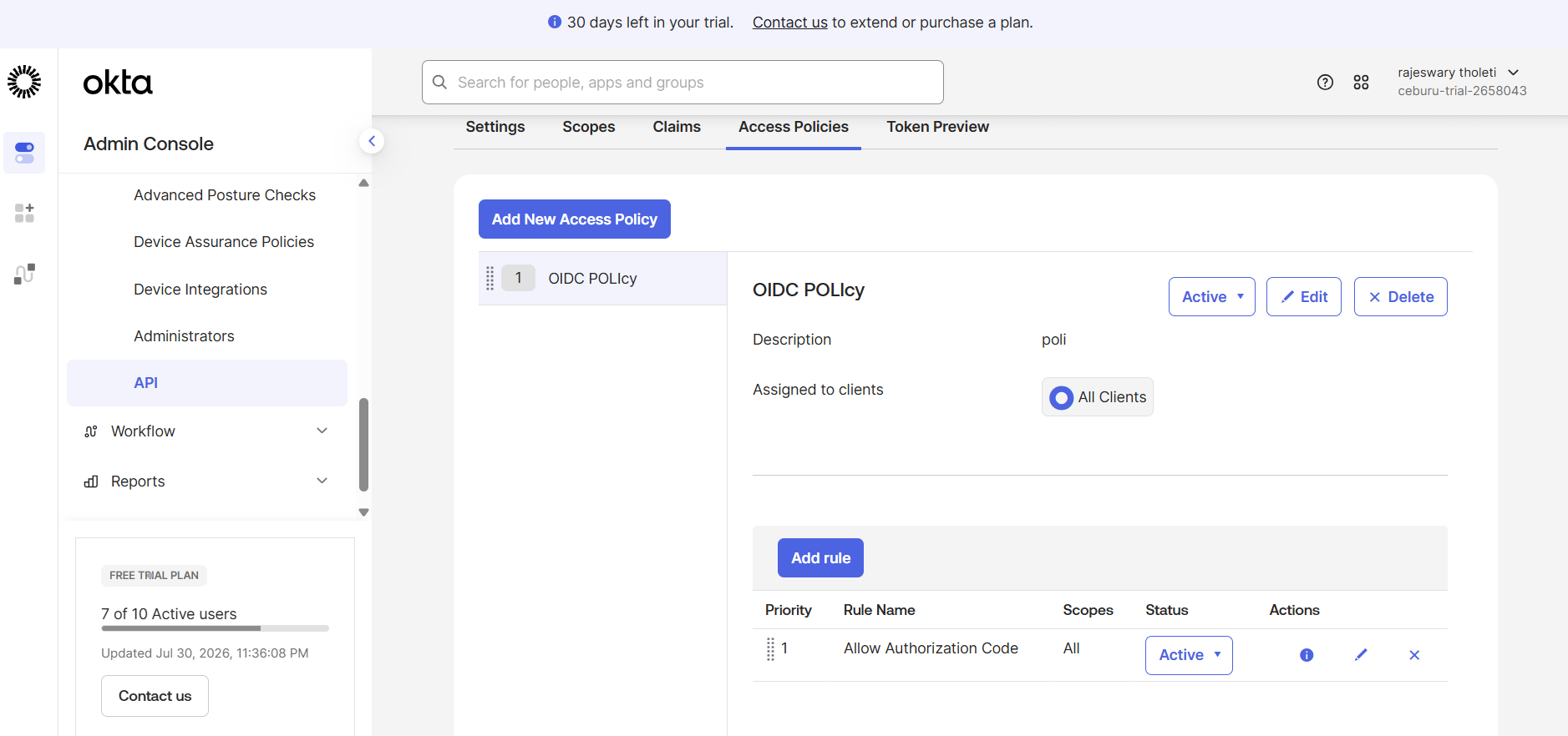 Okta access policy rule