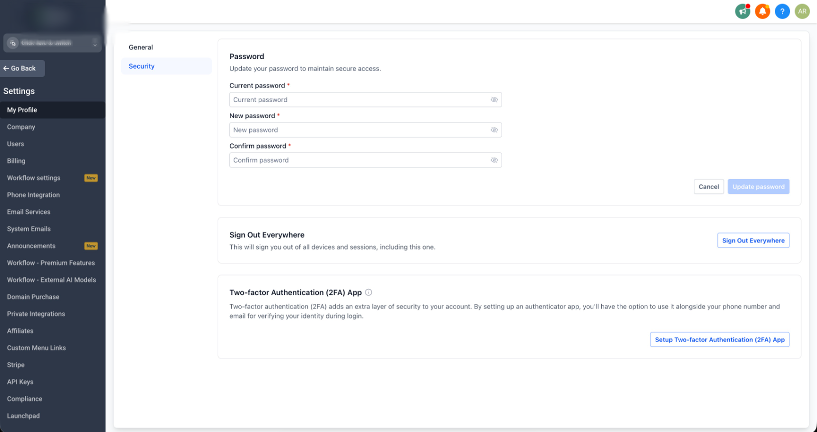 Agency my profile security