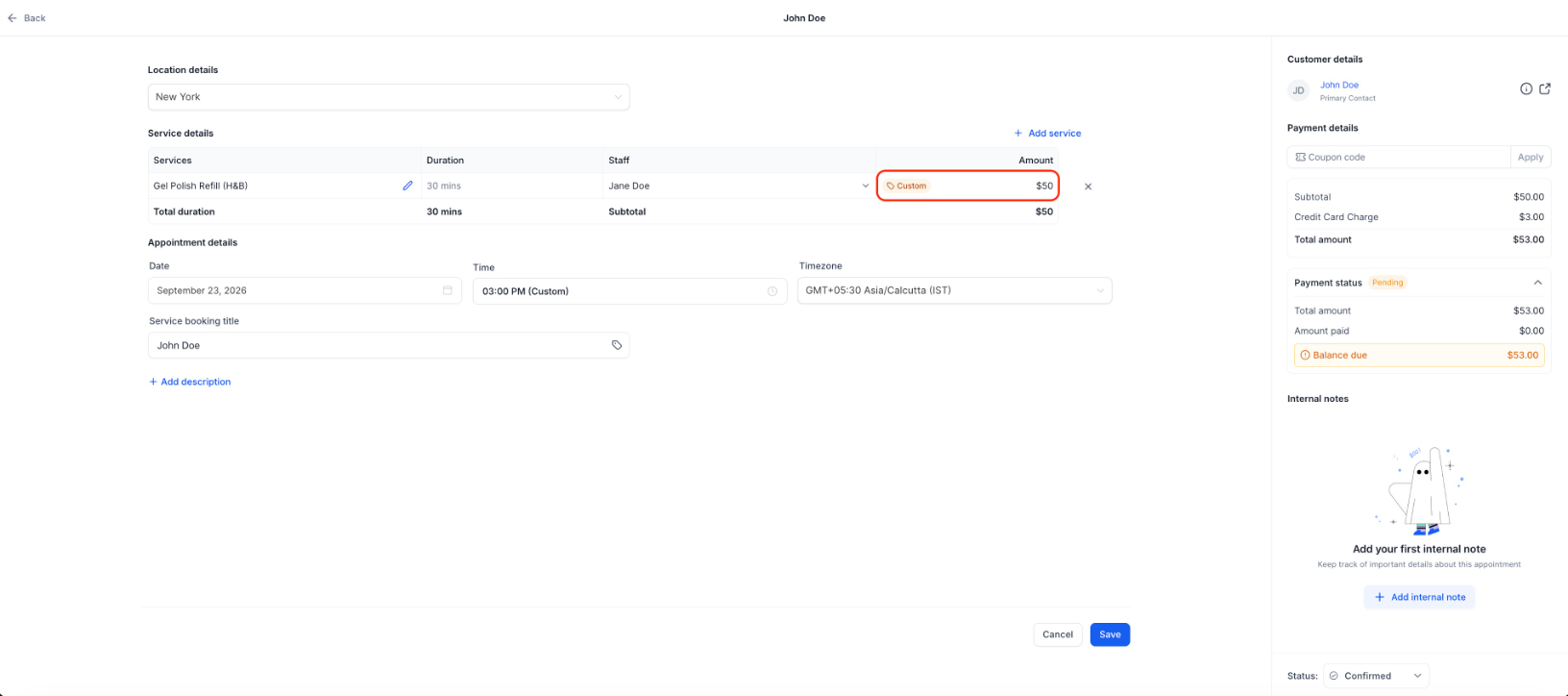 edit modal - service price