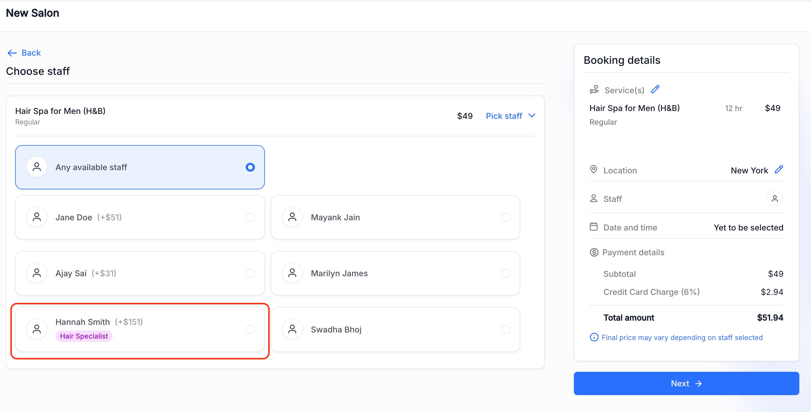 booking page - badge