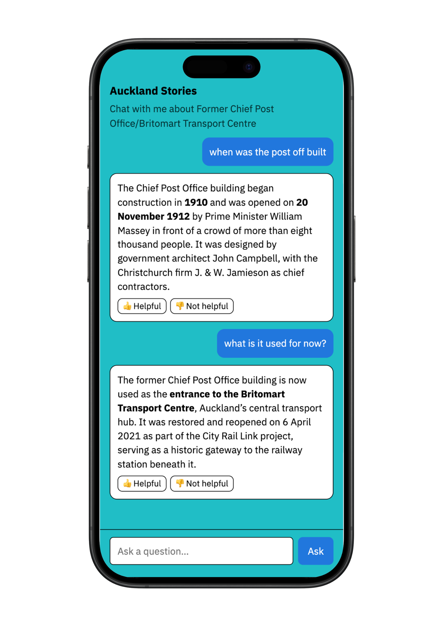 Screenshots from live STQRY apps showcasing the chat feature