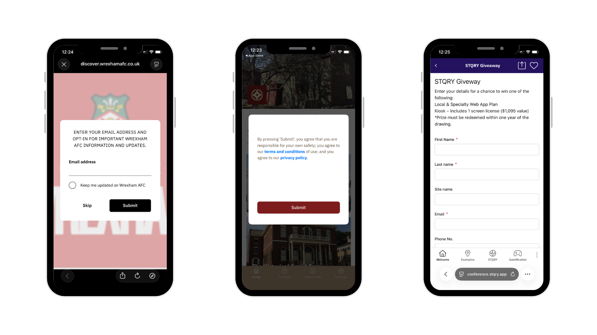 Screenshots from live STQRY apps showcasing the form feature
