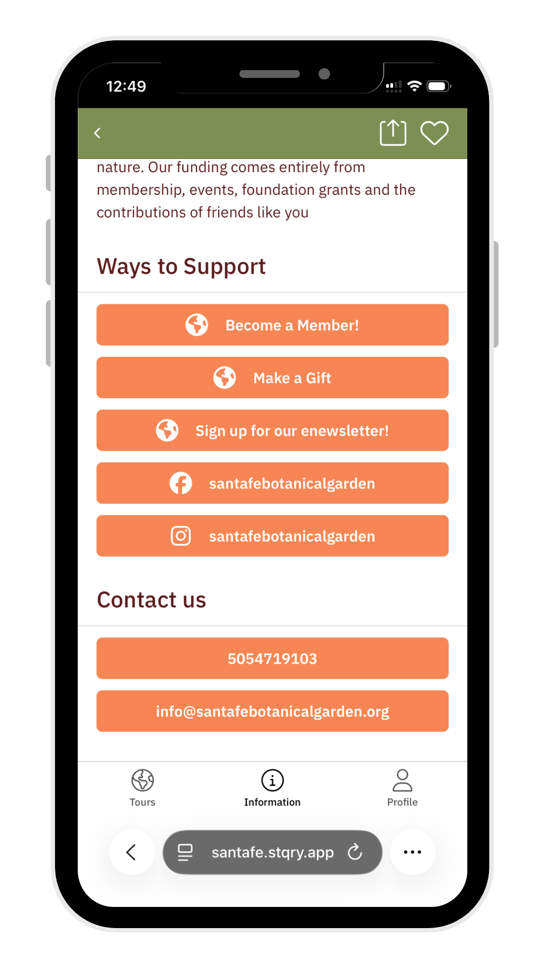 Screenshots from live STQRY apps showcasing the donation feature