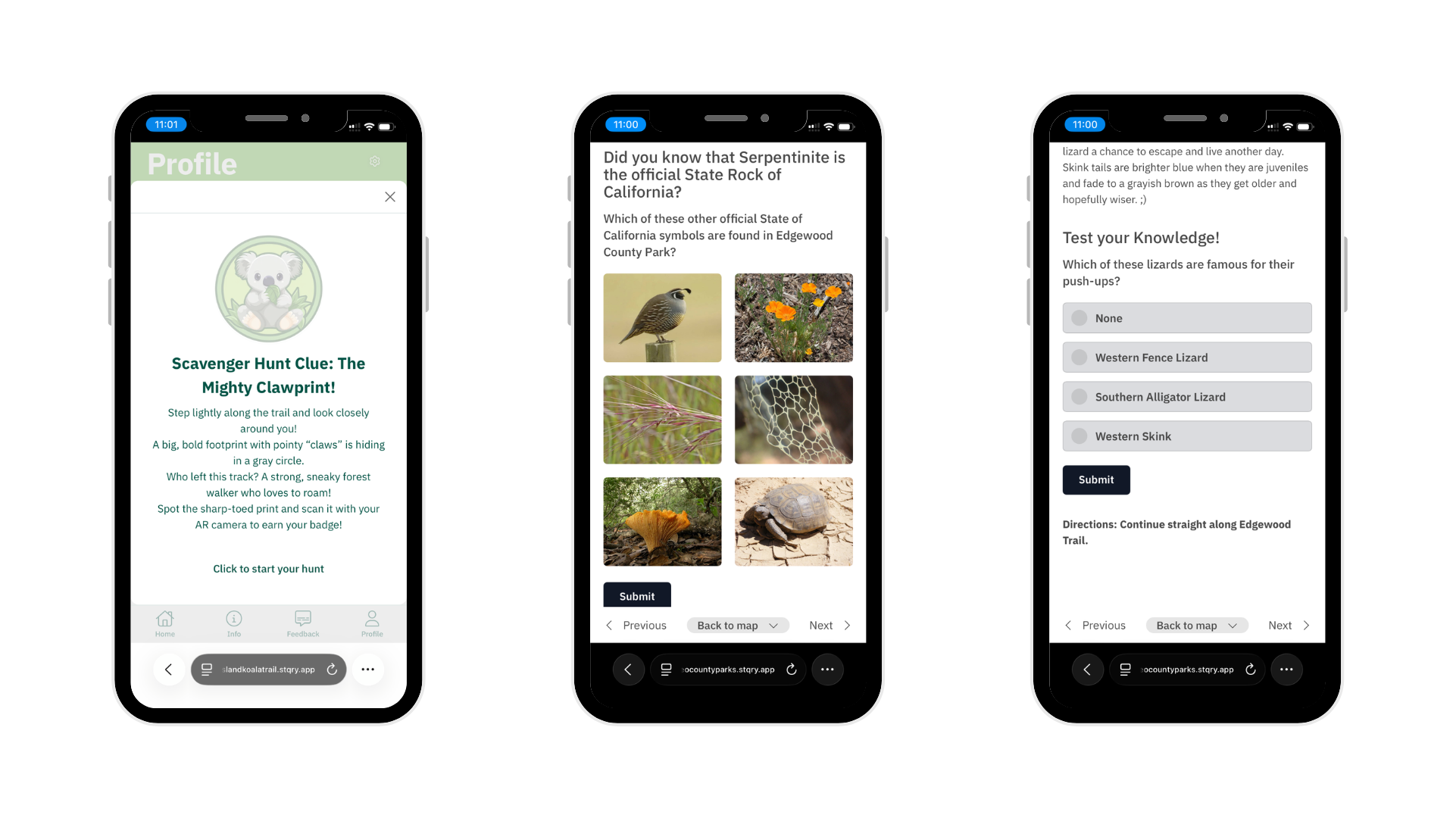 Screenshots from live STQRY apps showcasing the gamification features