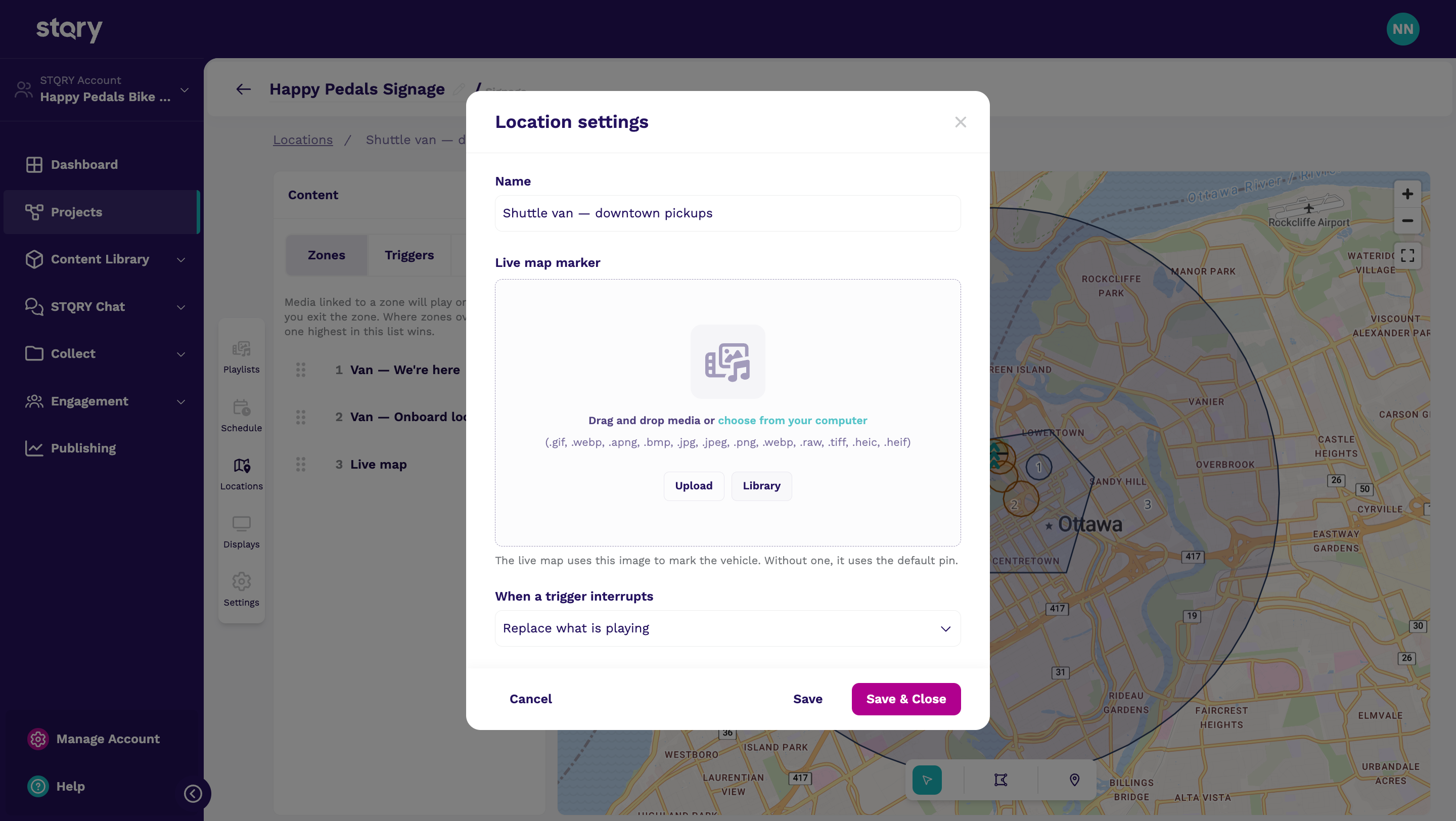 The live map marker setting in the program editor