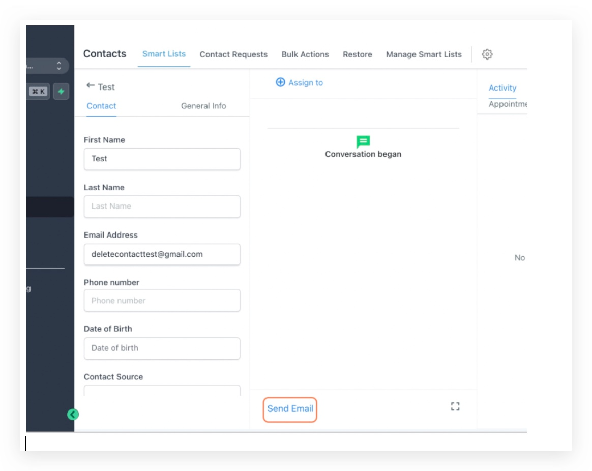 Send Email button in the conversation view