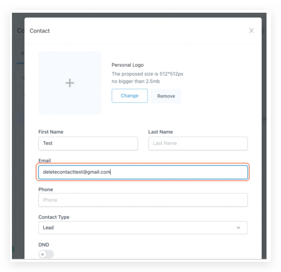 Add Contact form with name and email