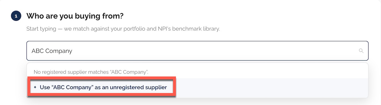 Unregistered supplier selected