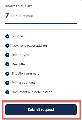 Submit panel with all required fields completed