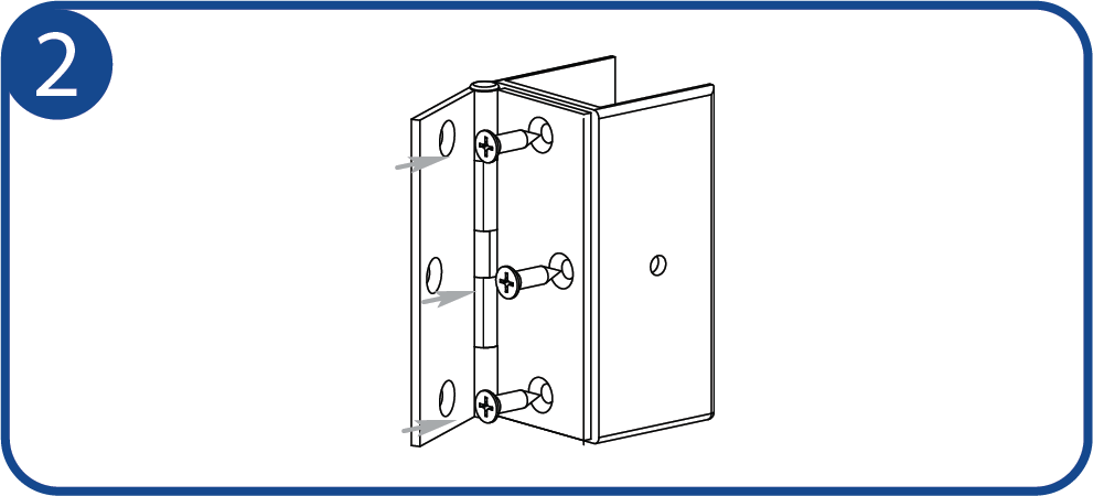 Fasten the hinge to the backside of the bracket (hole pattern on hinge will vary from illustrated)