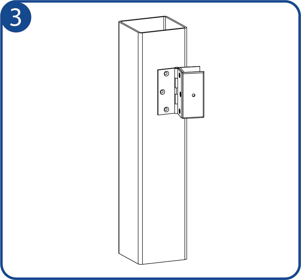 Identify the location of the hinge on the post.