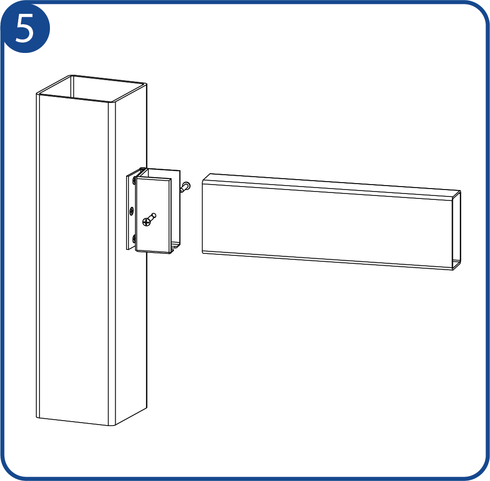 Attach and fasten your fence rail to the hinged-bracket as shown and proceed to do the same of the other end of the rail.