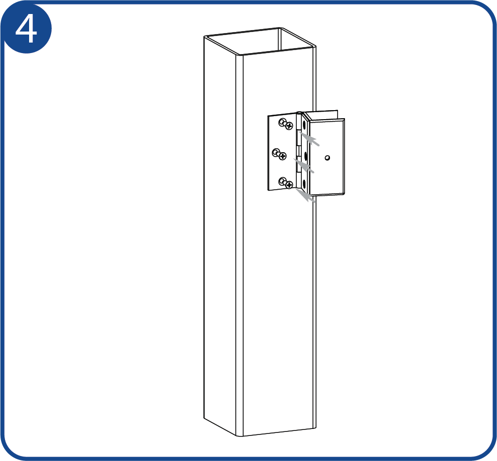 Fasten the hinge to the post using the screws that come with the hinge.