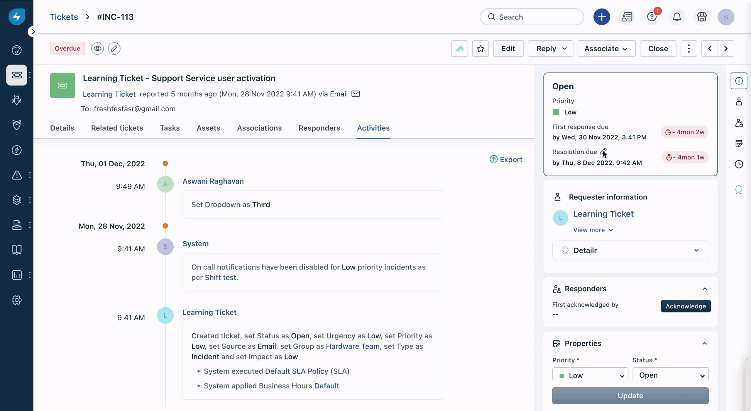 Modificando a data de vencimento de um ticket no Freshservice
