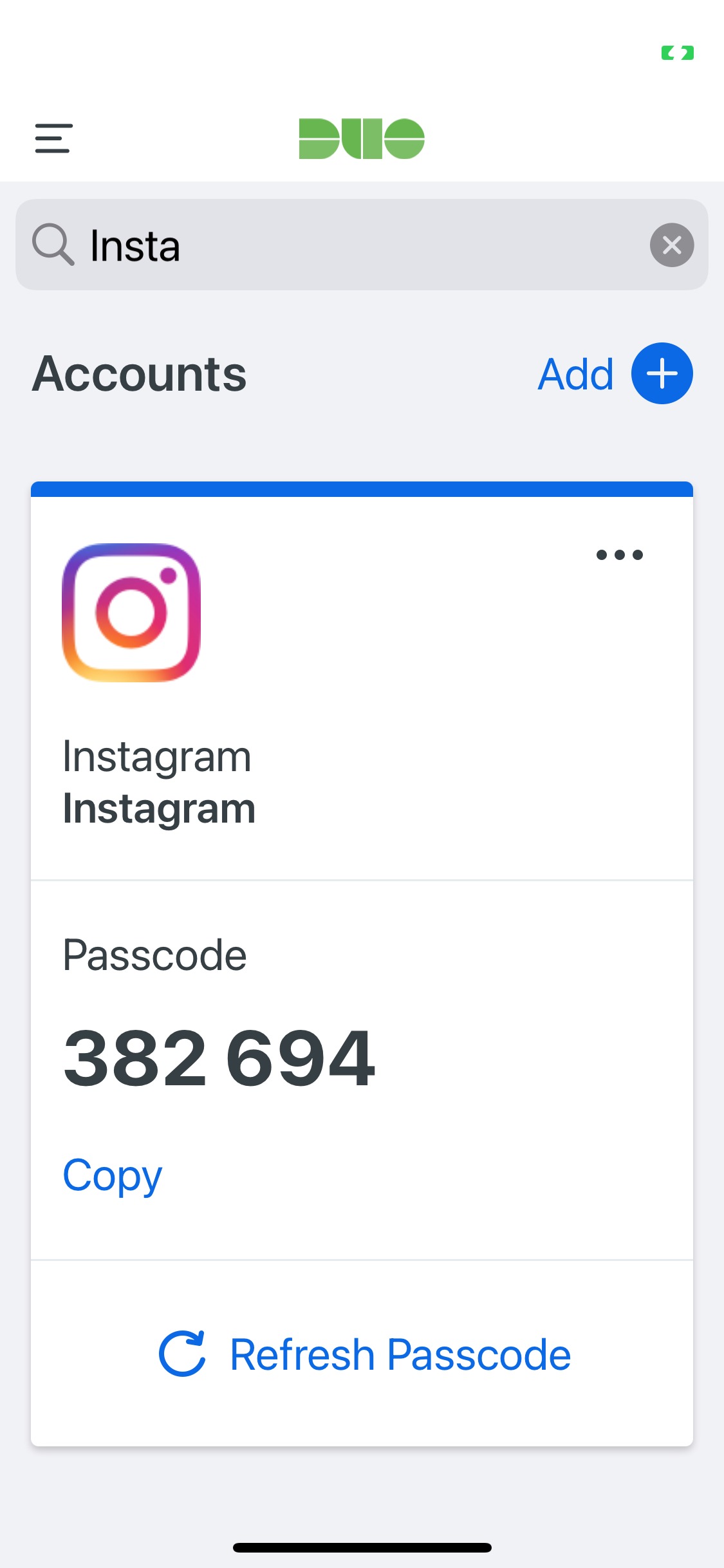 Duo Mobile Account Search on iPhone