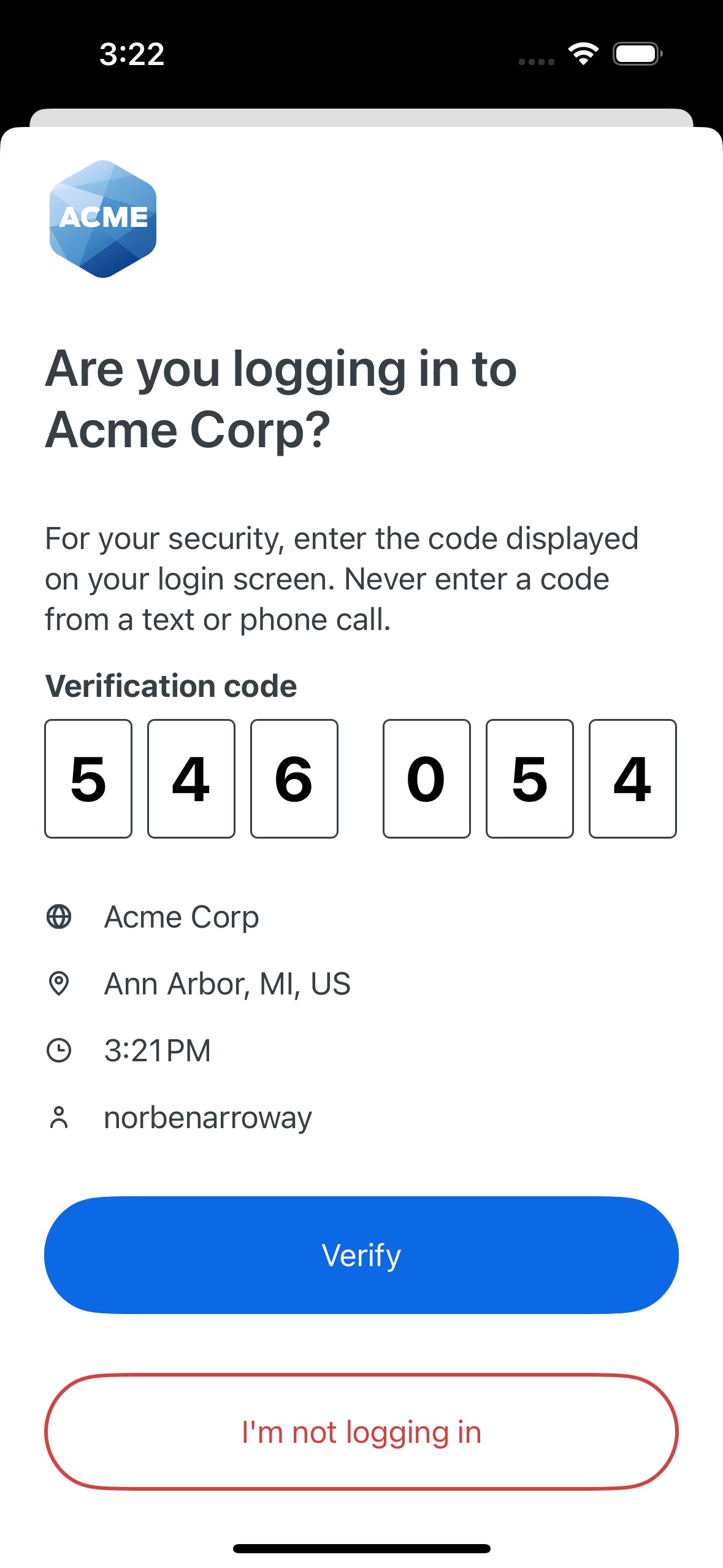 Duo Push Verification Code Entry