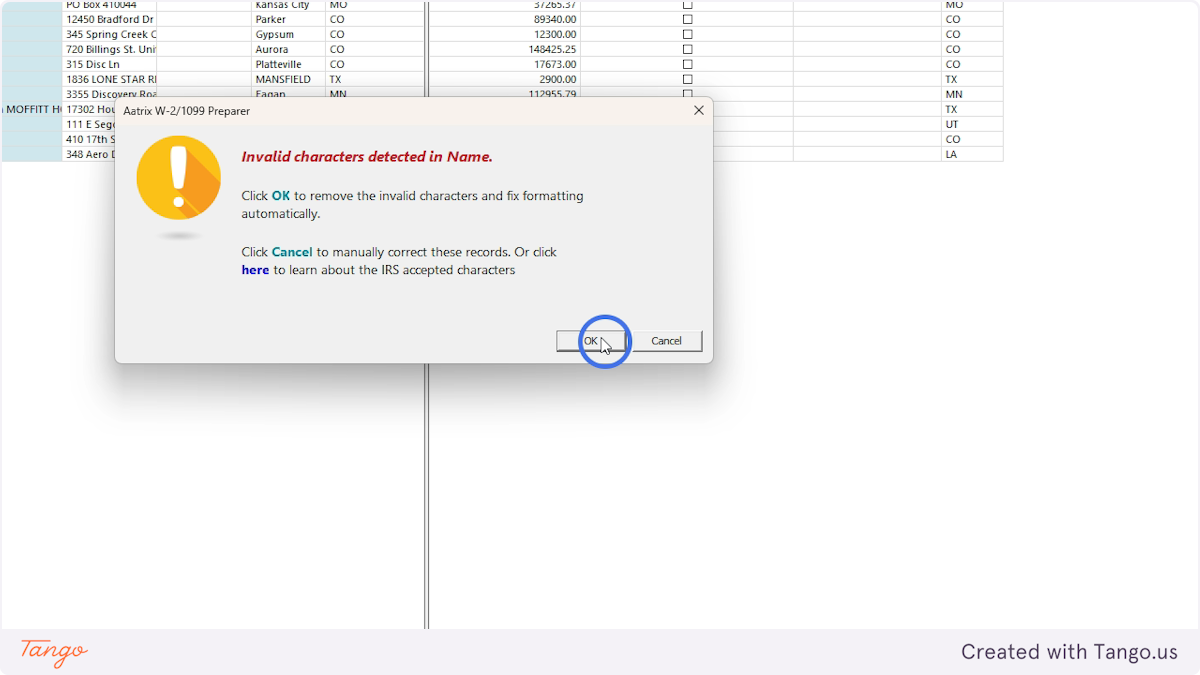 Continue to fix whatever errors Aatrix shows.