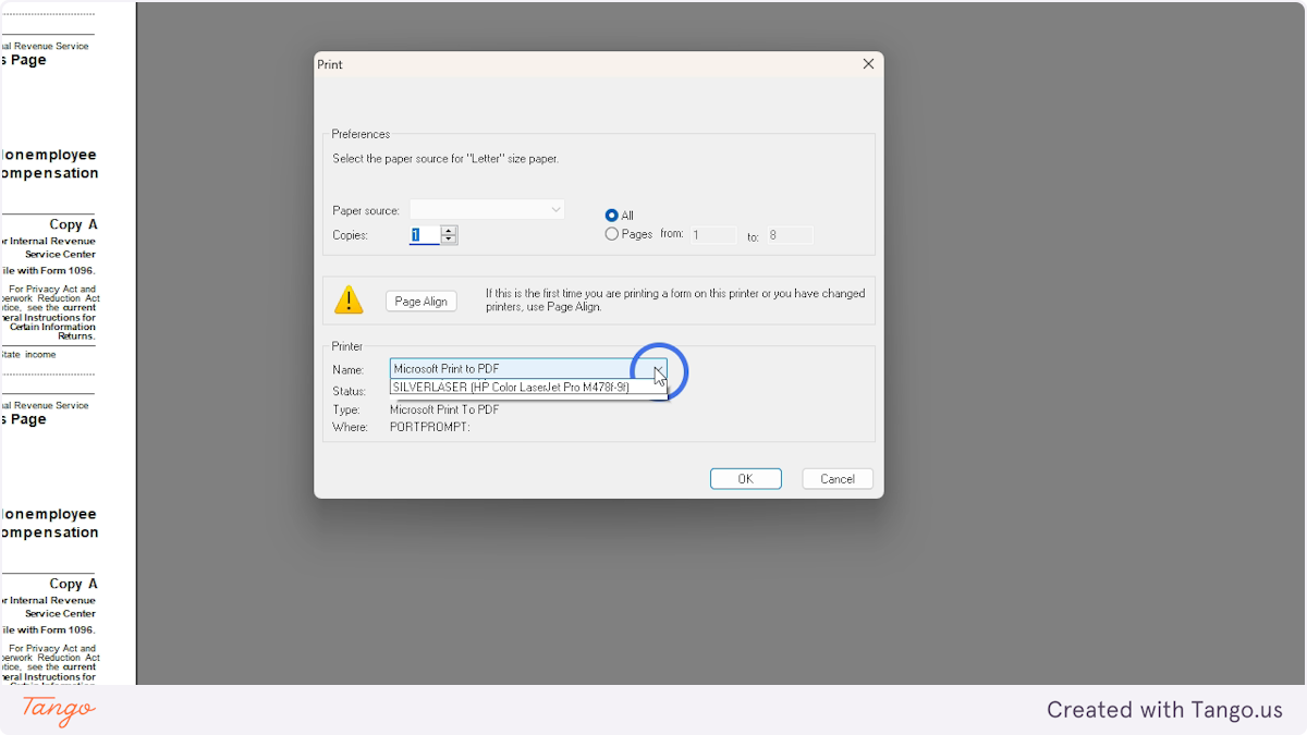 Select Print to PDF in dropdown