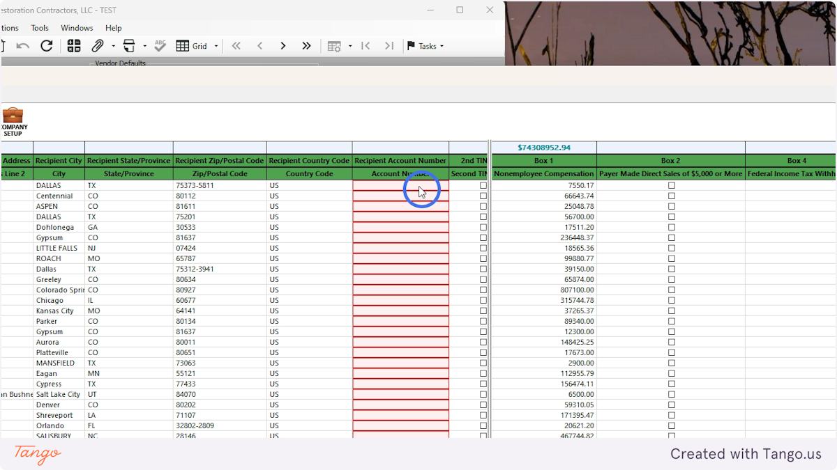 Click in highlighted box to fix information