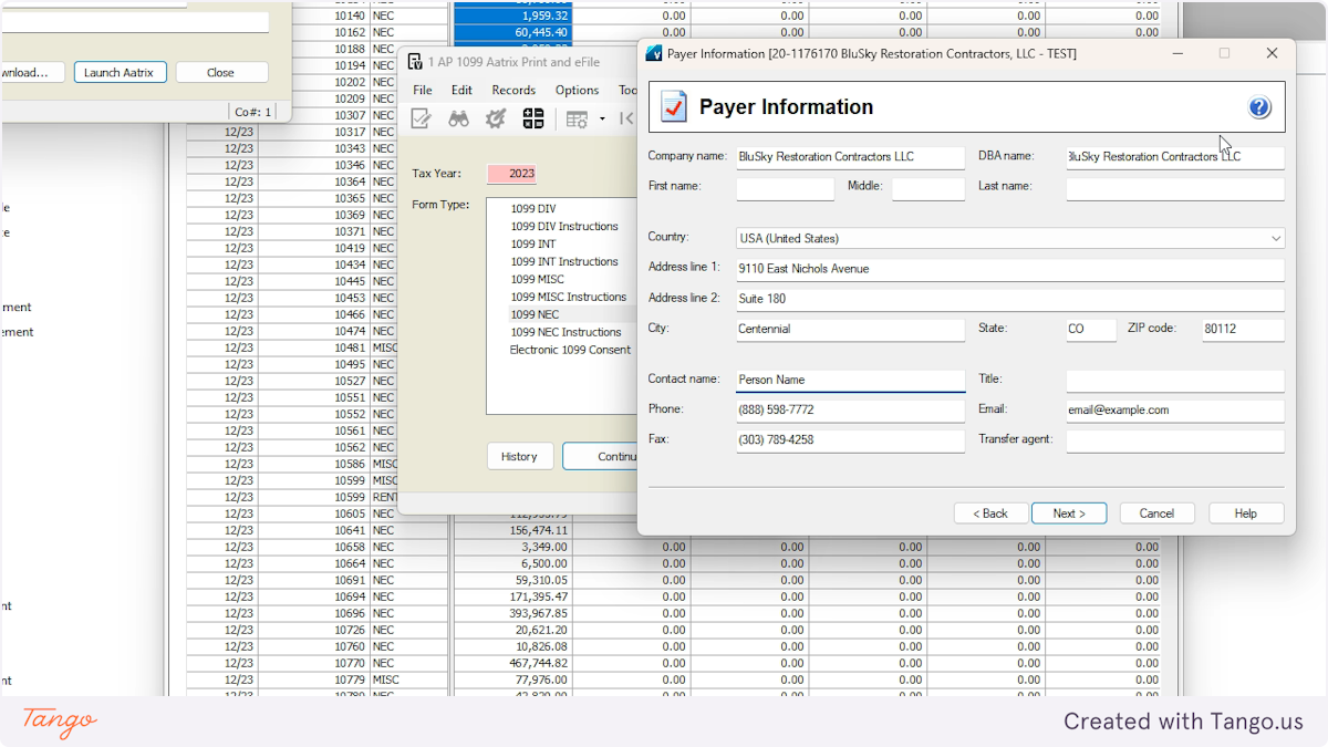 A Contact Name, Phone and Email are required, fill them in with Contact info from paying company.