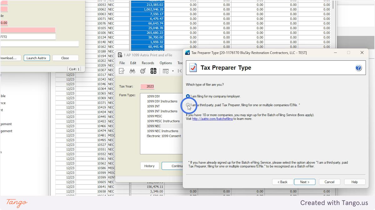 Unless you are processing our Taxes, click the "I am a third party..." bubble