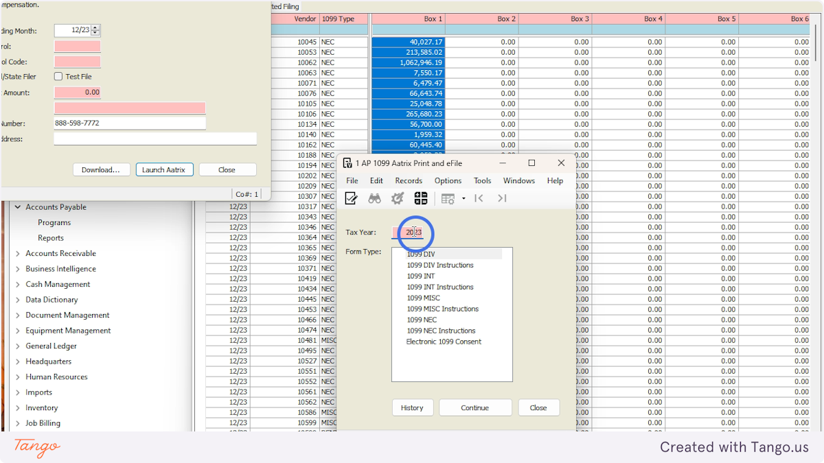 In the new pop up window, change the Tax Year to the correct number