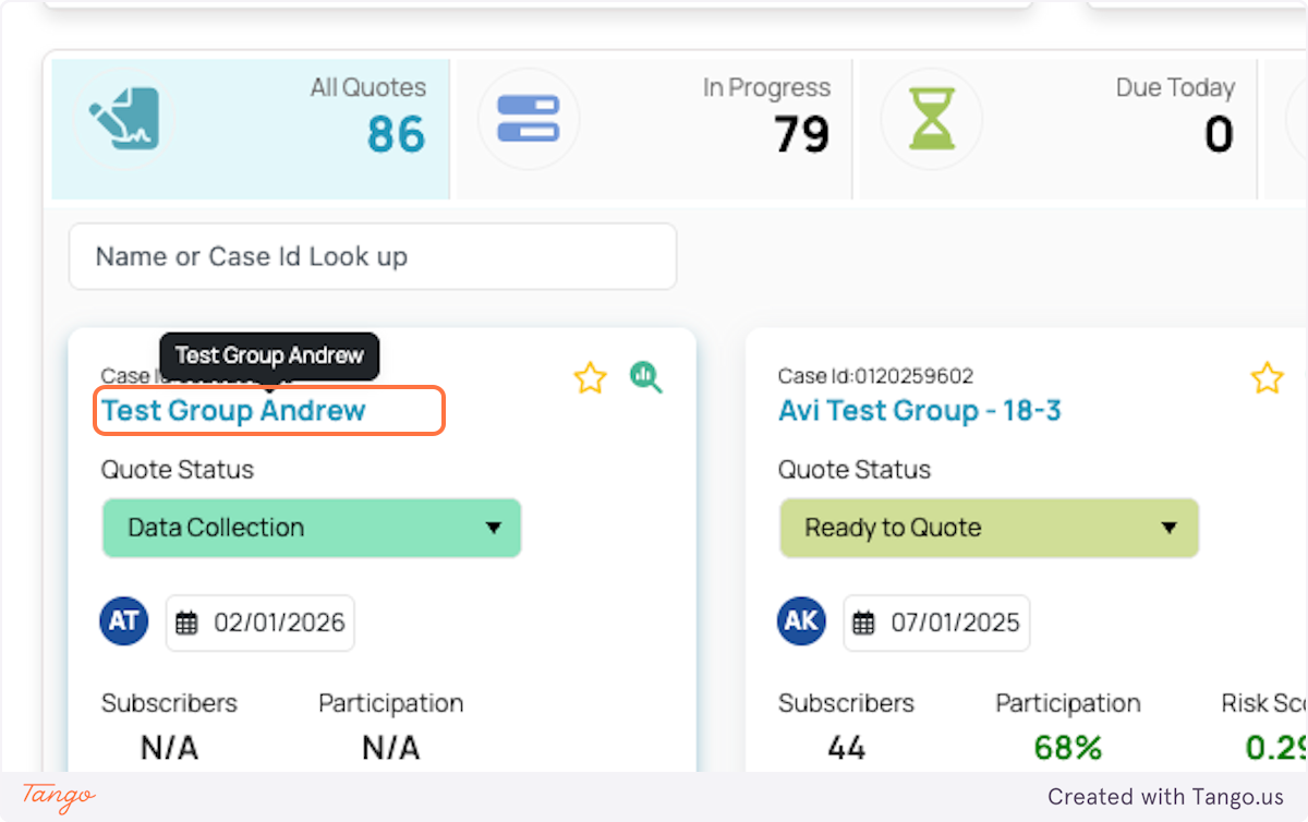 Click on Test Group Andrew