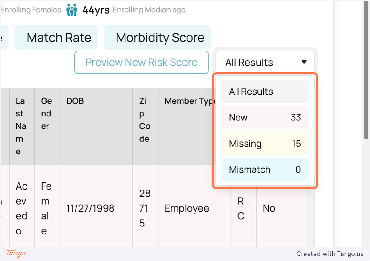 Click on Options list