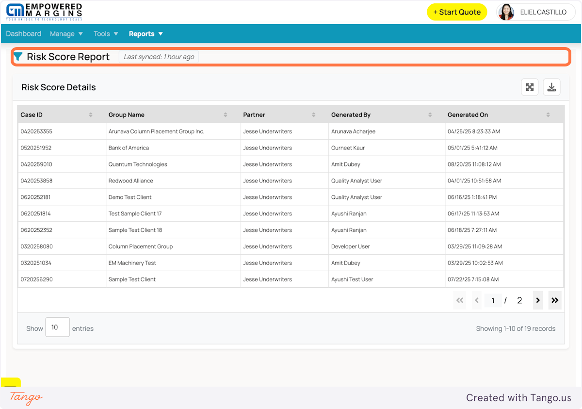 Click on Risk Score Report…