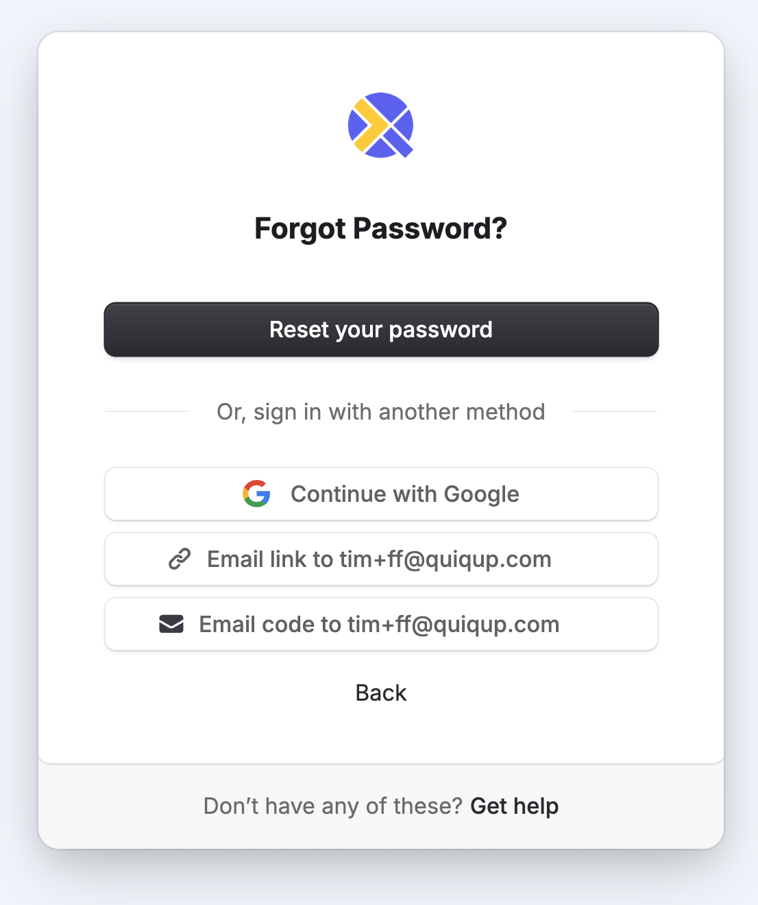 Select password reset method
