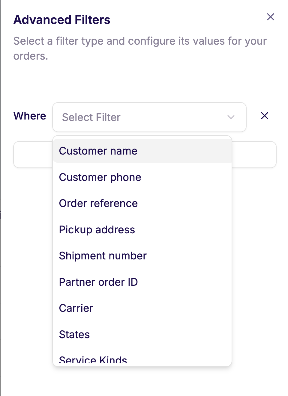 Select field to filter