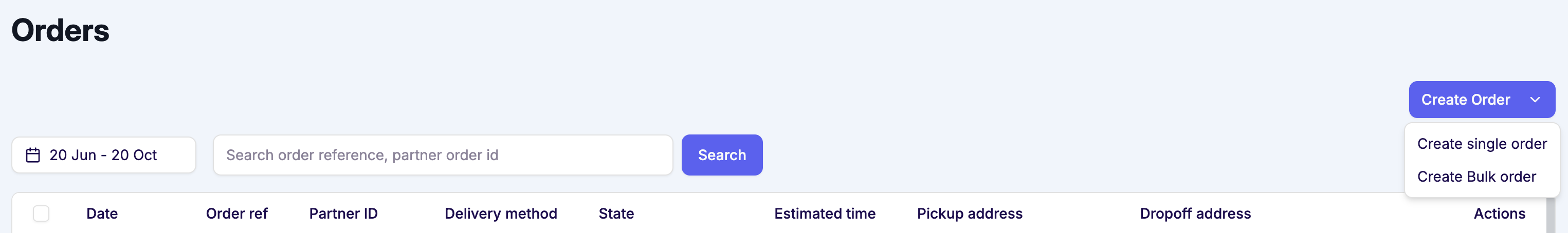 Create single order and Create bulk shortcuts