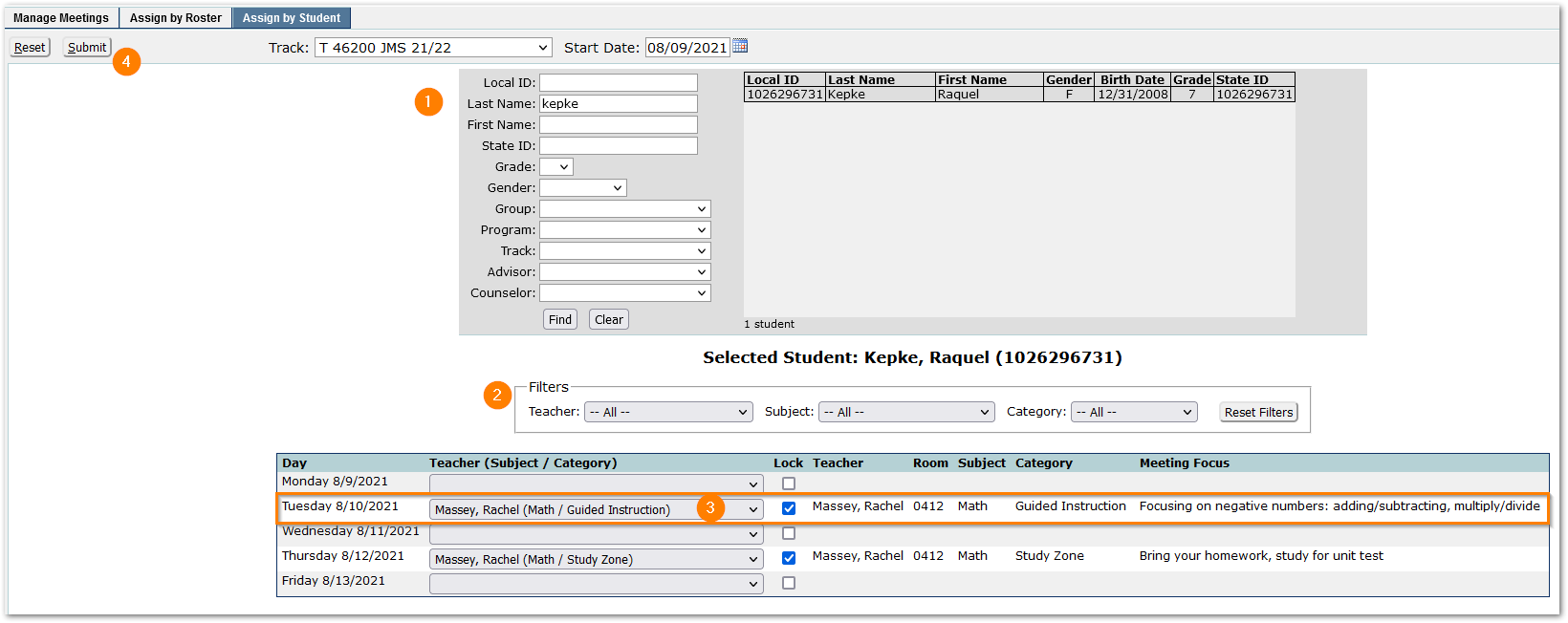 Assign by Student tab