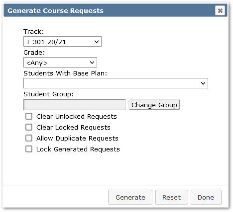 Generate Course Requests interface