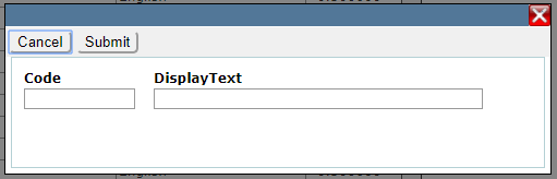 Add value dialog with code and display text.