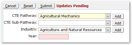 Create New Pathway dialog showing Year required and blank.