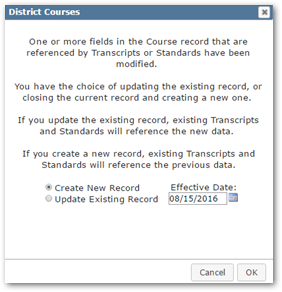Course History dialog