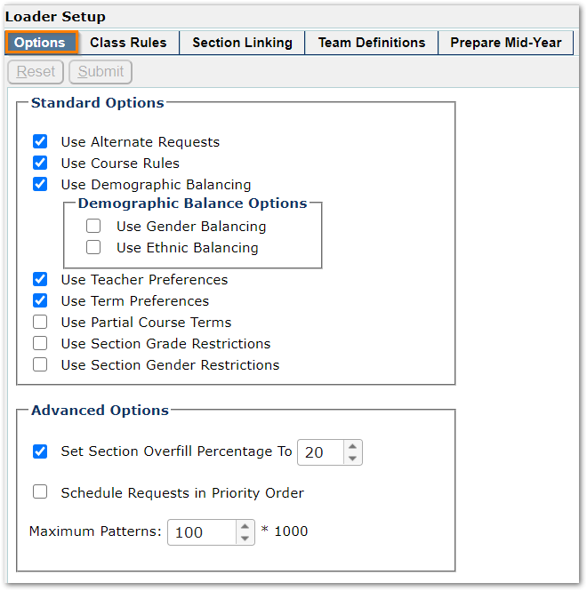 Loader Options screen shot
